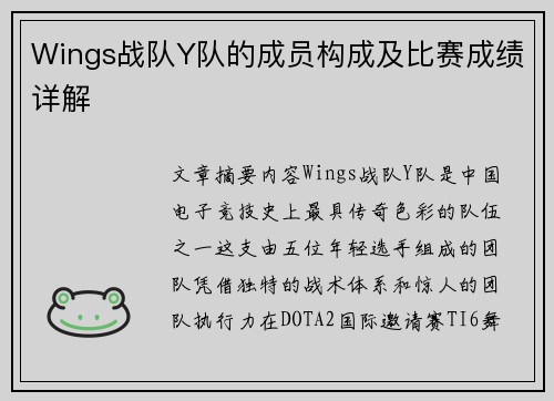Wings战队Y队的成员构成及比赛成绩详解